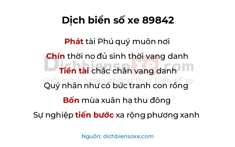 Dịch thơ biển số 89842