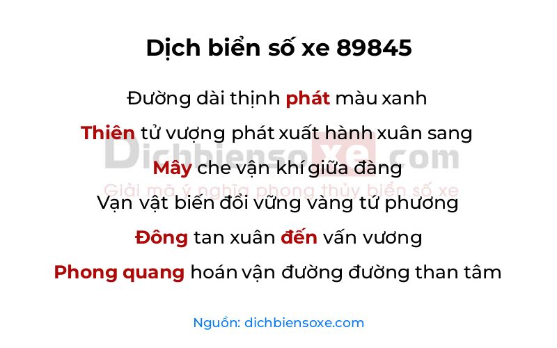 Dịch thơ biển số 89845