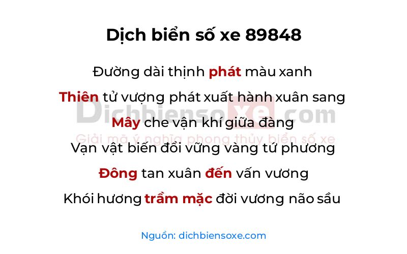 Dịch thơ biển số 89848