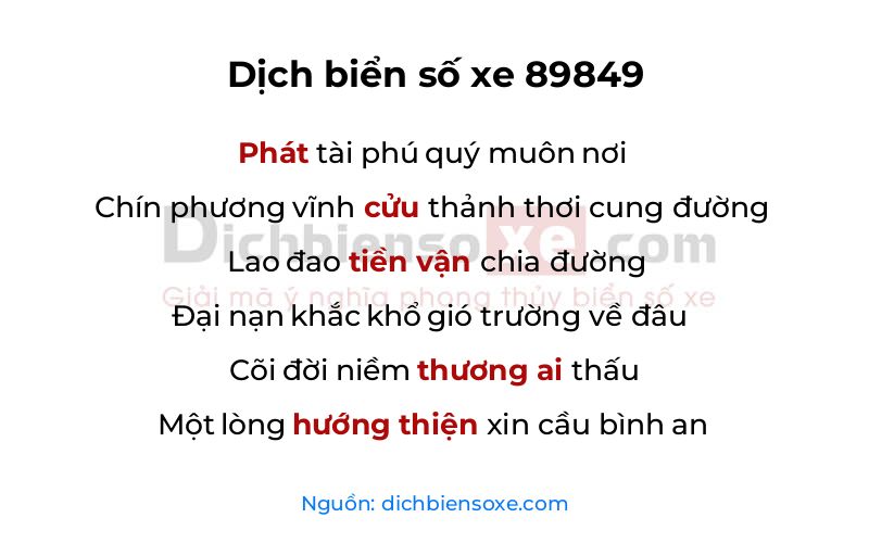 Dịch thơ biển số 89849