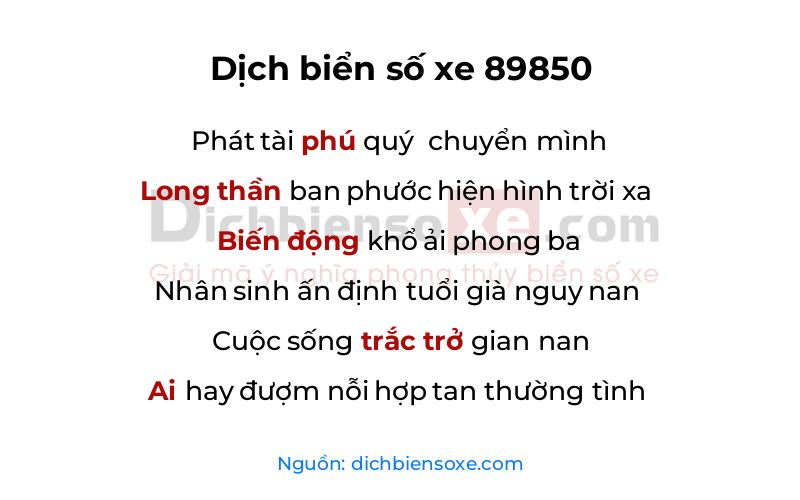 Dịch thơ biển số 89850