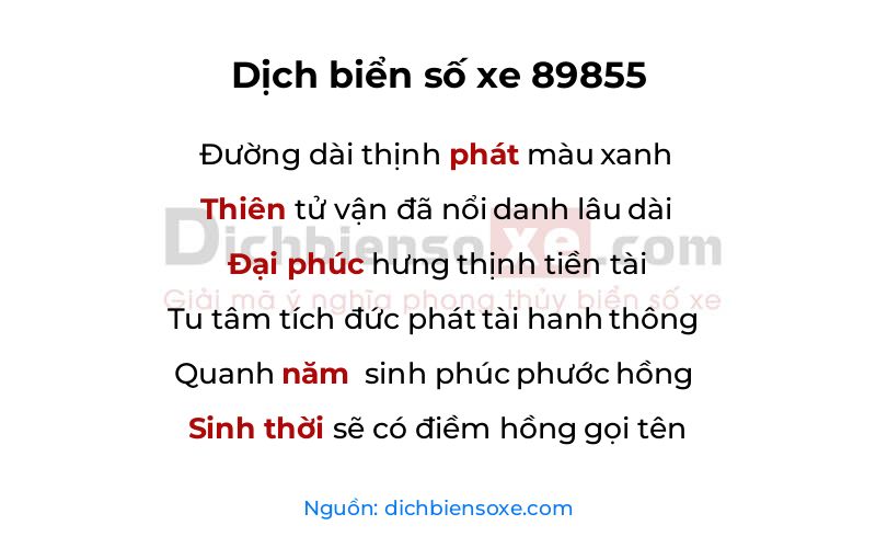 Dịch thơ biển số 89855