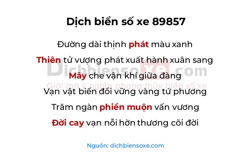 Dịch thơ biển số 89857