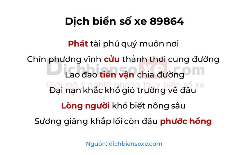 Dịch thơ biển số 89864
