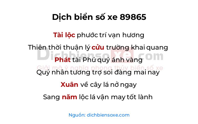Dịch thơ biển số 89865