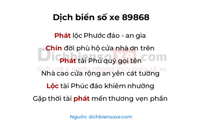 Dịch thơ biển số 89868