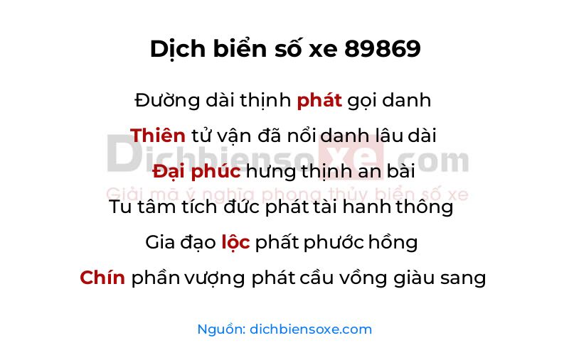 Dịch thơ biển số 89869