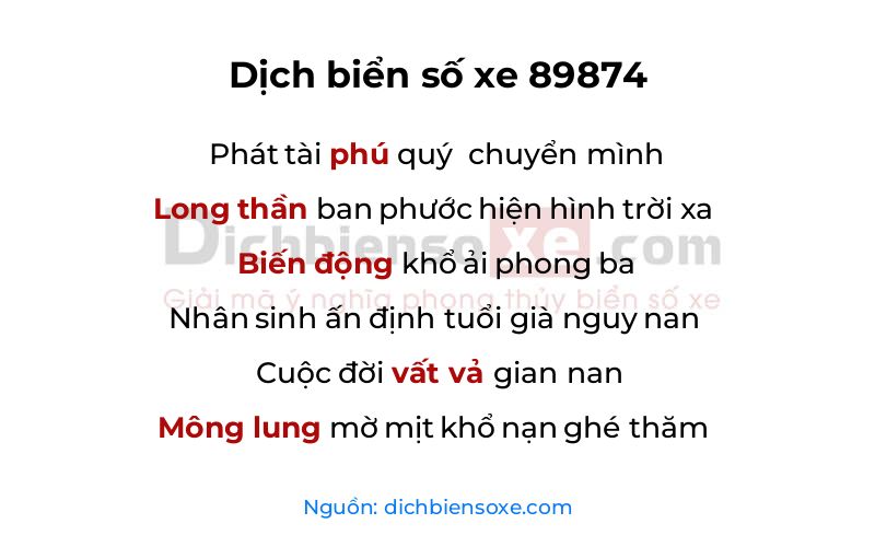 Dịch thơ biển số 89874