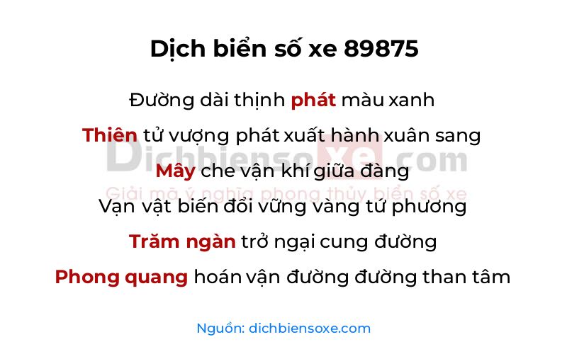 Dịch thơ biển số 89875