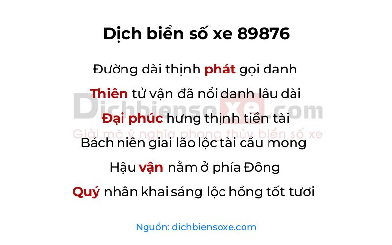 Dịch thơ biển số 89876