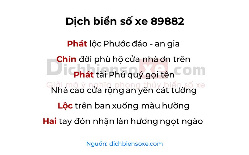 Dịch thơ biển số 89882