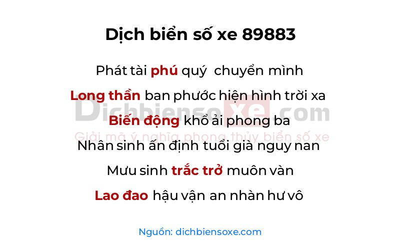 Dịch thơ biển số 89883