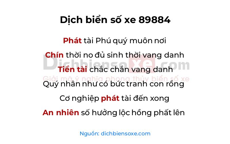 Dịch thơ biển số 89884