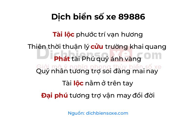 Dịch thơ biển số 89886