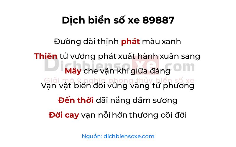 Dịch thơ biển số 89887