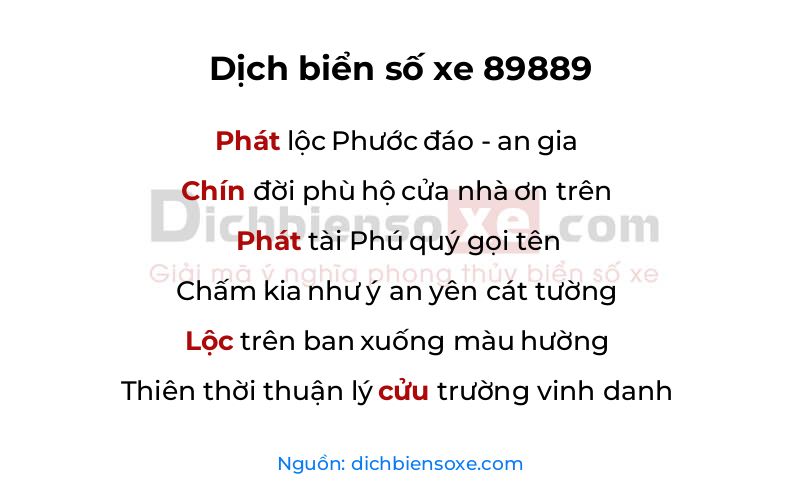 Dịch thơ biển số 89889