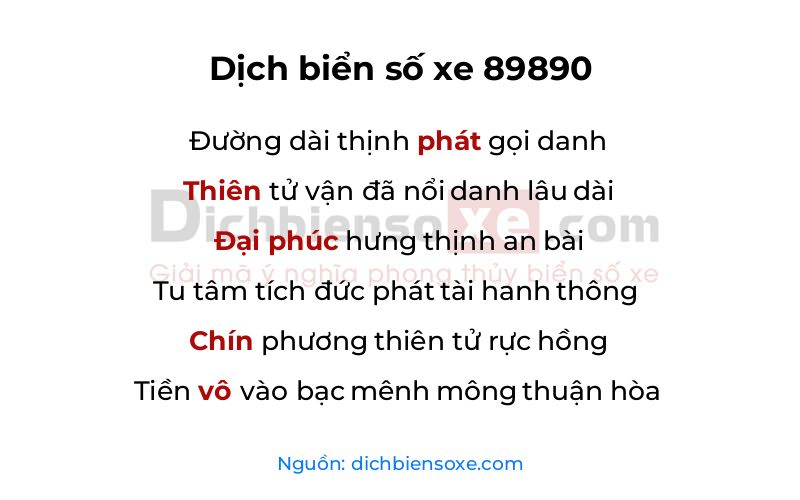 Dịch thơ biển số 89890