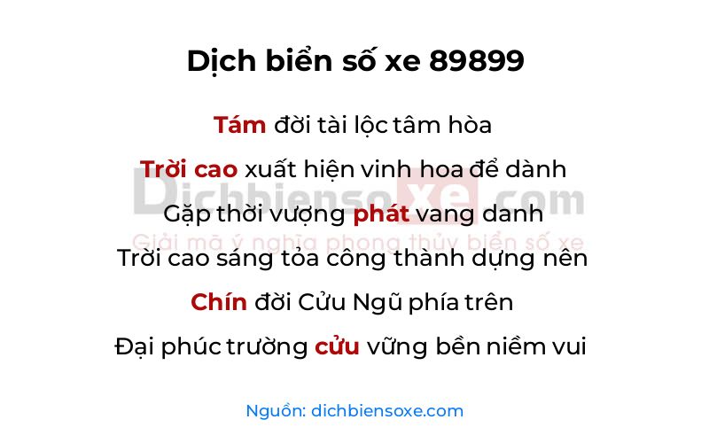 Dịch thơ biển số 89899