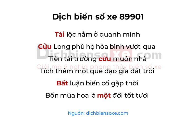 Dịch thơ biển số 89901