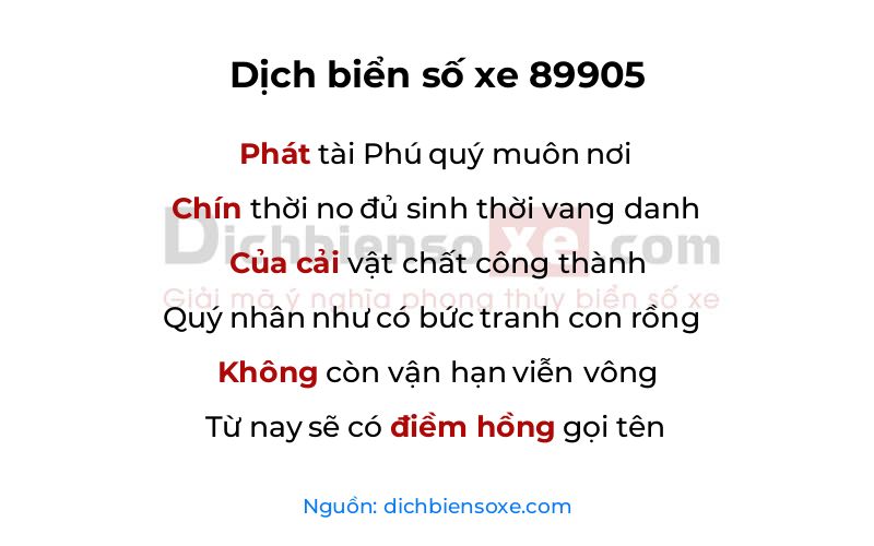 Dịch thơ biển số 89905