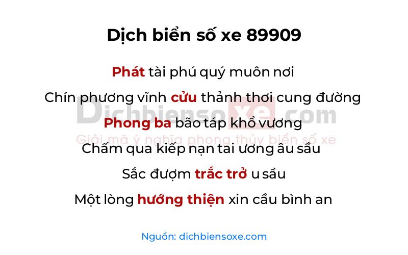 Dịch thơ biển số 89909
