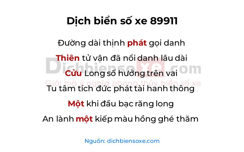 Dịch thơ biển số 89911