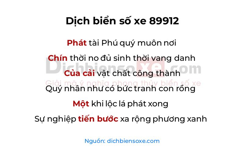 Dịch thơ biển số 89912