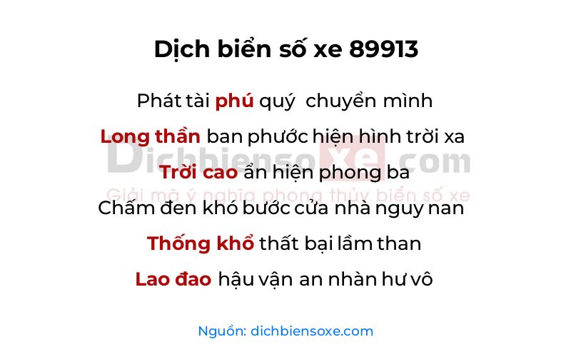 Dịch thơ biển số 89913