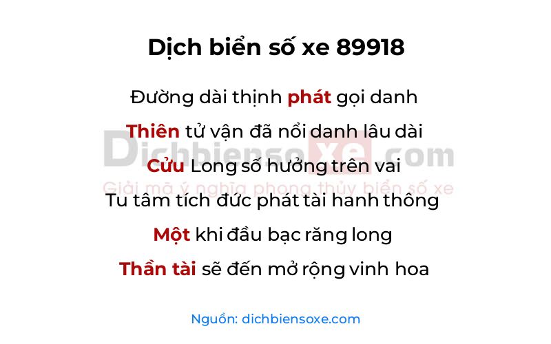 Dịch thơ biển số 89918
