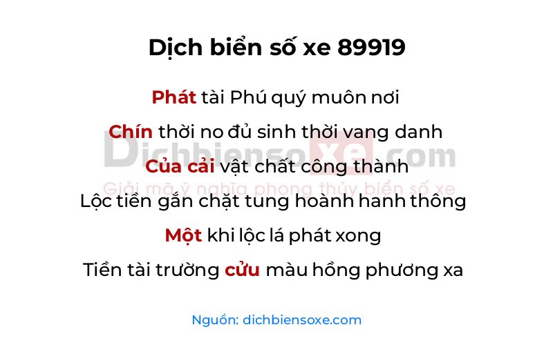 Dịch thơ biển số 89919