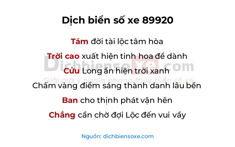 Dịch thơ biển số 89920