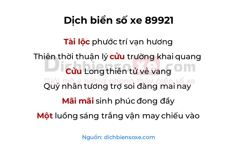 Dịch thơ biển số 89921