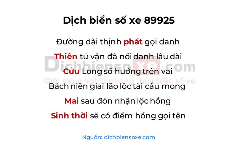 Dịch thơ biển số 89925