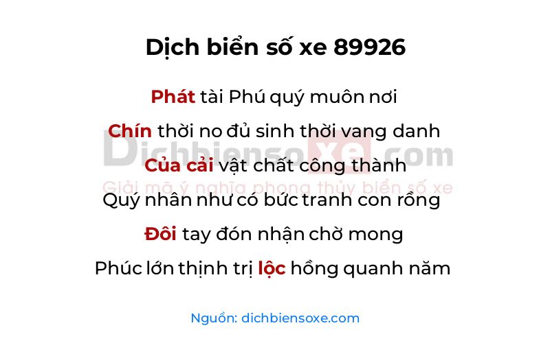 Dịch thơ biển số 89926