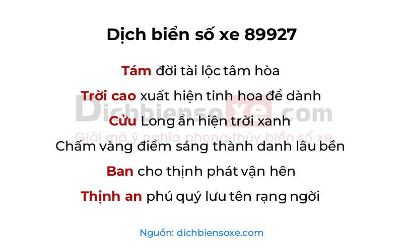 Dịch thơ biển số 89927