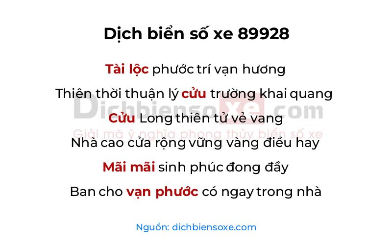 Dịch thơ biển số 89928