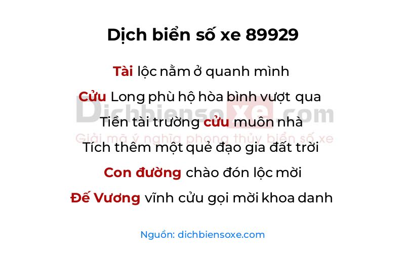 Dịch thơ biển số 89929