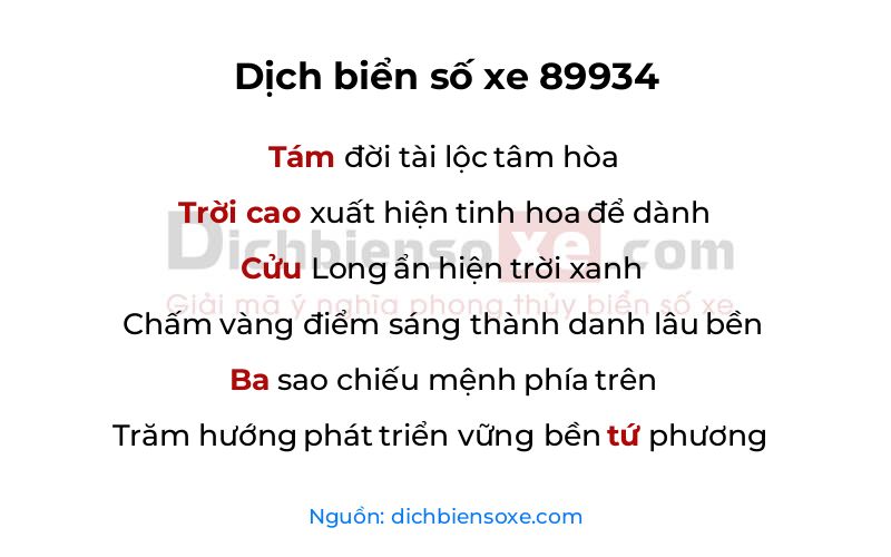 Dịch thơ biển số 89934