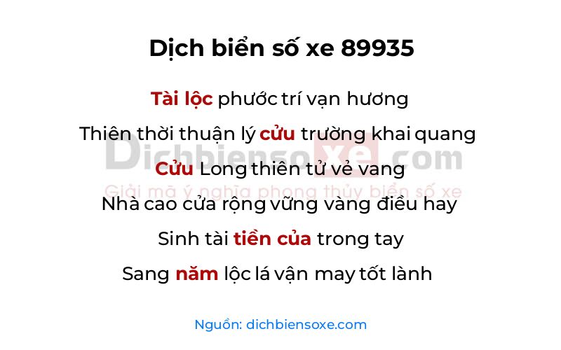 Dịch thơ biển số 89935