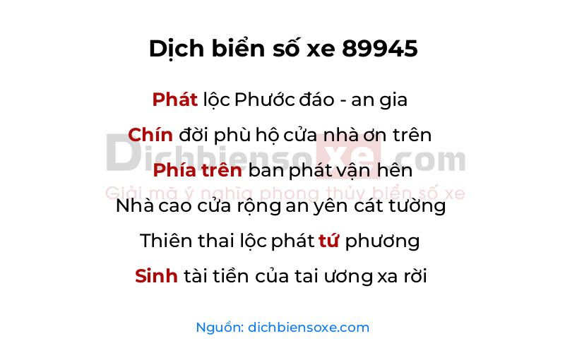 Dịch thơ biển số 89945