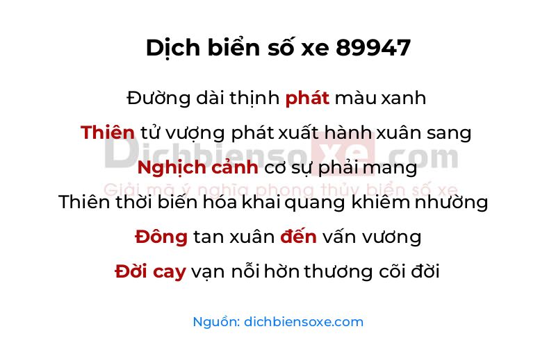 Dịch thơ biển số 89947