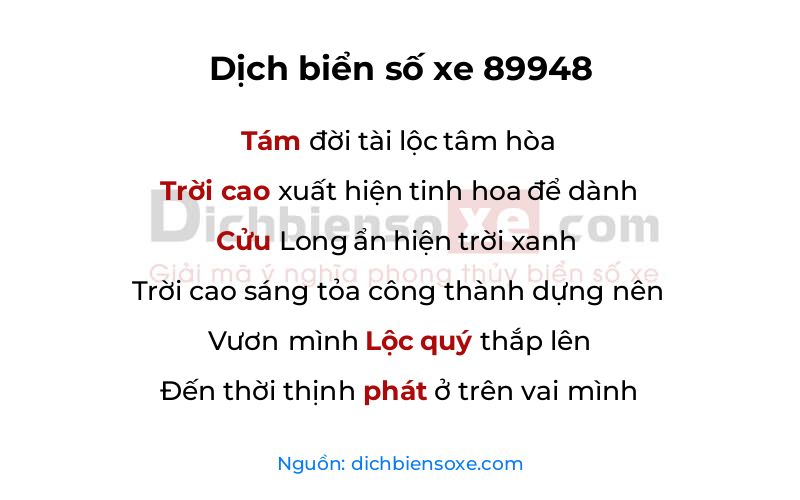 Dịch thơ biển số 89948