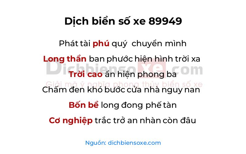 Dịch thơ biển số 89949