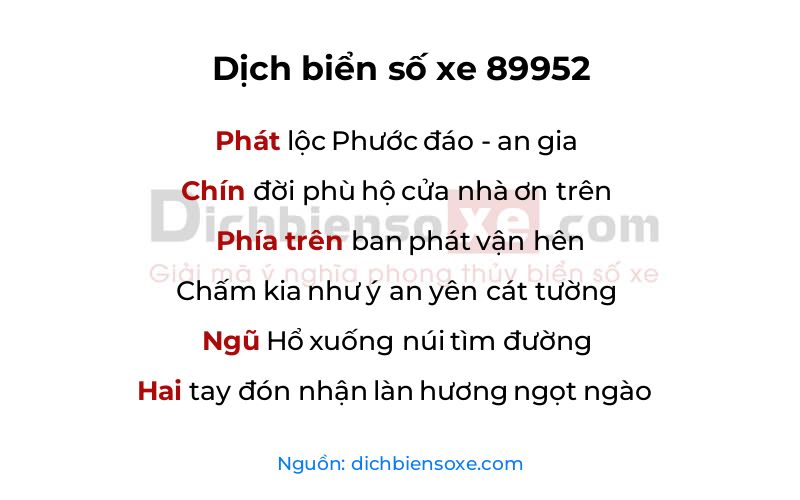 Dịch thơ biển số 89952
