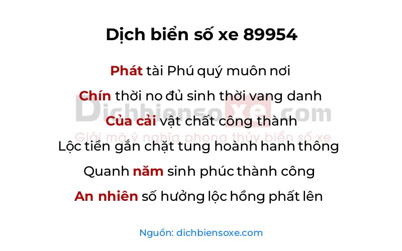 Dịch thơ biển số 89954