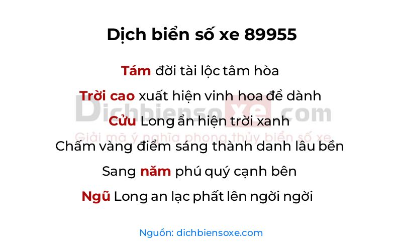 Dịch thơ biển số 89955