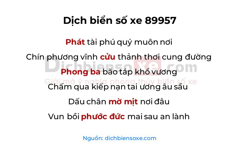 Dịch thơ biển số 89957