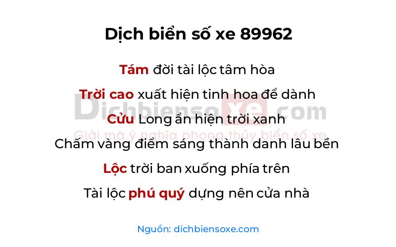Dịch thơ biển số 89962