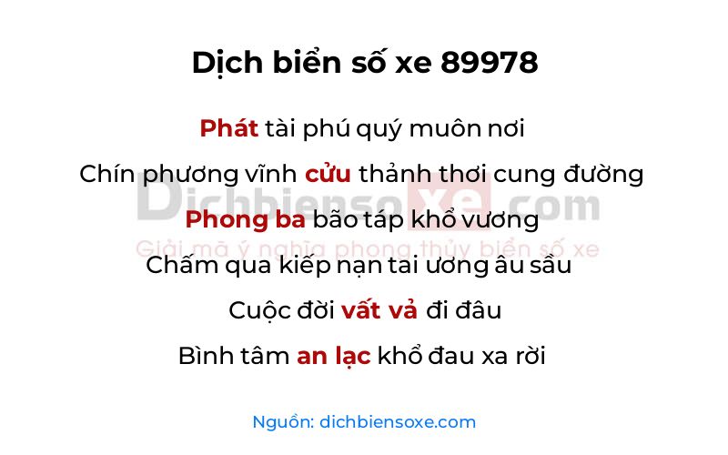 Dịch thơ biển số 89978