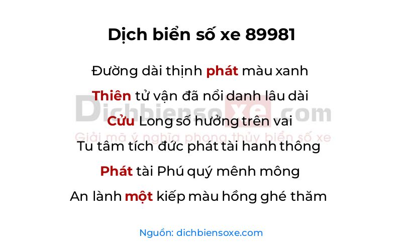 Dịch thơ biển số 89981